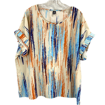 Shein 4X Lightweight Top Blouse Short Cuffed Sleeve Abstract Print Round Neck.