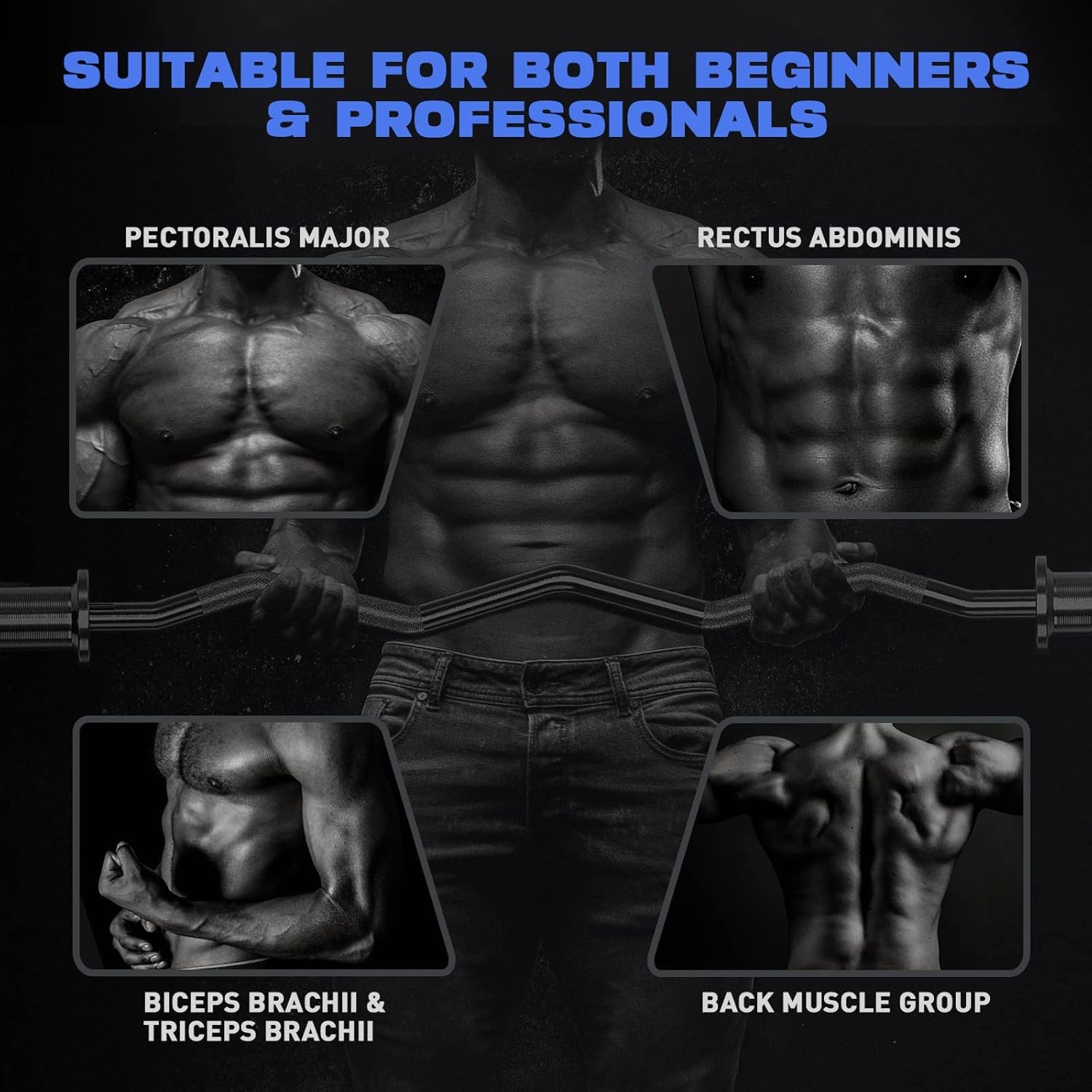 Olympic EZ Curl Barbell Bar, 47" Bar for Weight 47 inches, Silver 