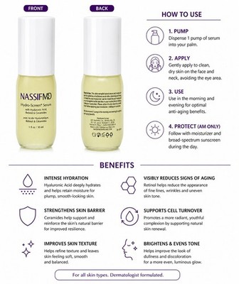 Nassif MD Hydro-Screen Retinol & Hyaluronic Acid~ 1.0 oz/30 ml New & Sealed