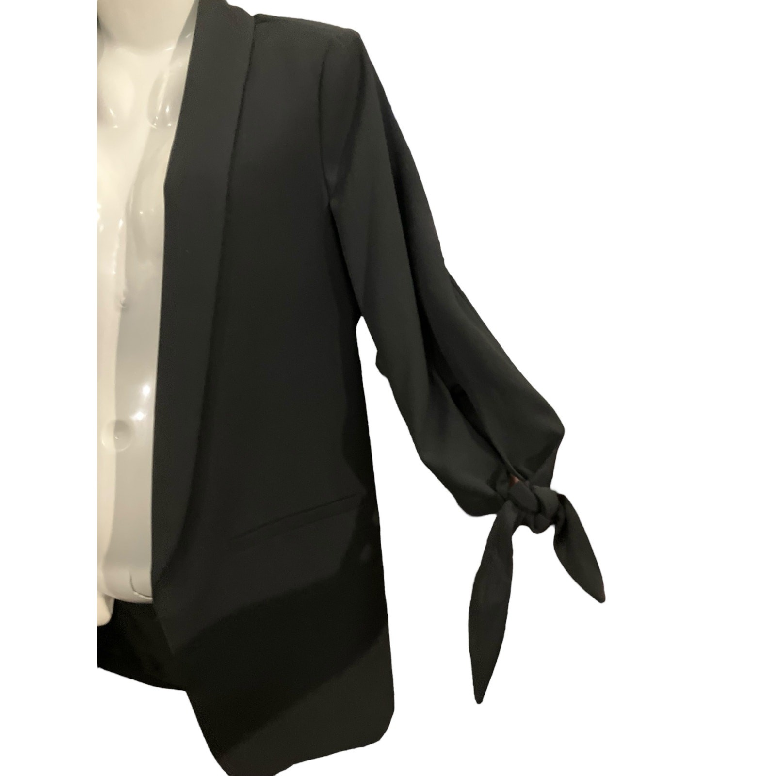 Bar III Womens Black Open 3/4 Tie Sleeve Shawl Collar Polished Style Blazer SZ S