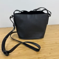 French Connection Black Crossbody Bag Purse Bucket Bag Nylon Silk Blend