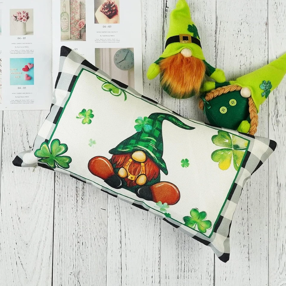 St Patricks Day Lumbar Pillow Cover 12X20 Buffalo Plaid Shamrock Clover Lucky De - Image 4 of 4