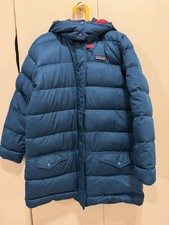 Patagonia Girls Size Large 12,Winter Parka Jacket Teal Blu Down Mid Length