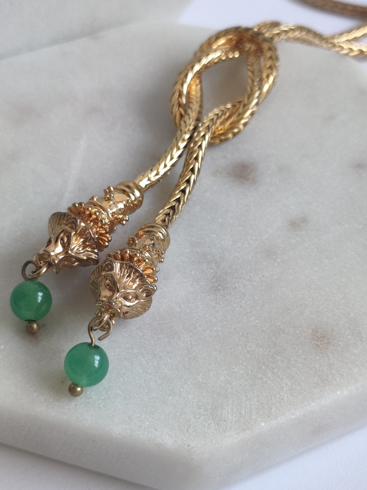 JBK Jacqueline Kennedy Knot Necklace – Gold-Tone Rope Chain with Lion Head 