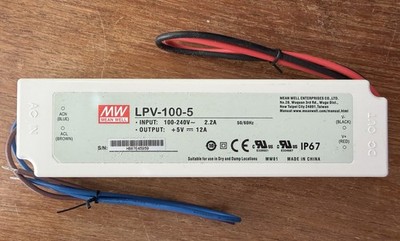 MEAN WELL LPV-100-5 LED Driver Enclosed Switching Power Supply, 5 Volts 12 NEW