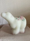 Fenton Hand Painted Rose Polar Bear Figurine Satin White Art Glass Vintage