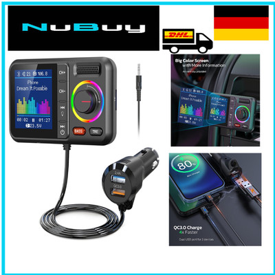 Nulaxy Bluetooth Adapter Auto FM Transmitter Bluetooth V5.0 Großer Bildschirm