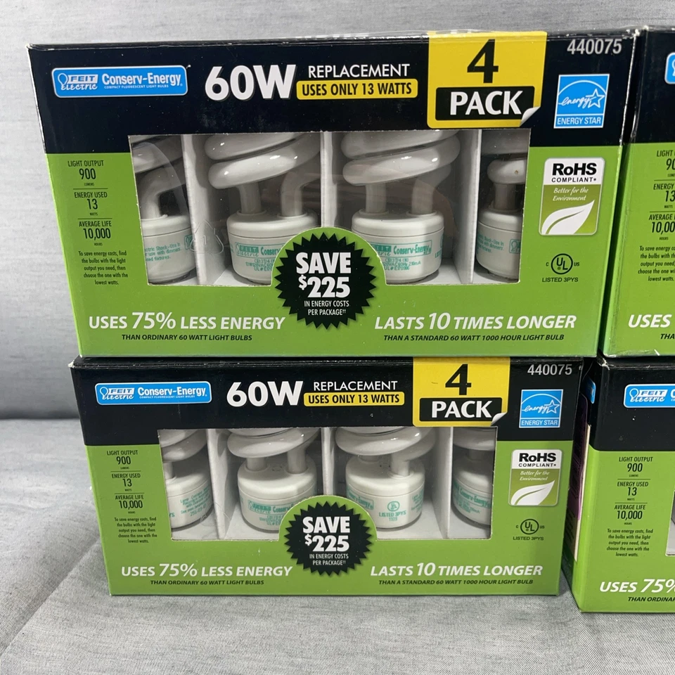 16 FEIT Electric Conserv Energy 4x4 Packs 60W Replacement Uses 13W CFL Bulbs NEW - Image 3 of 4