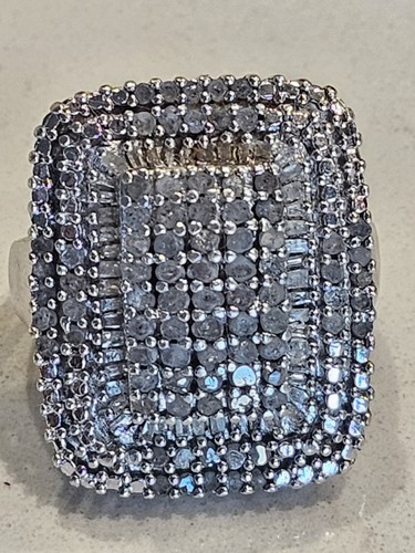 HENG NGAI Sterling Silver Baguette Ring Melee Diamond Cluster Ring 1.50 Cts S6.5
