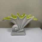 Vintage Royal Haeger Seashell Vase R299 Chartreuse Green Cream 11 in Wide