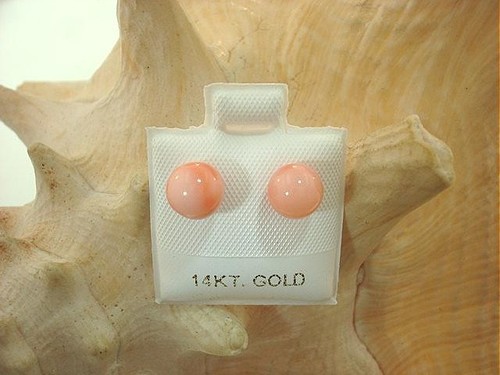 6-12MM WESTERN PACIFIC CALIBRATED ROUND PINK CORAL 14K YELLOW GOLD STUD EARRINGS - Picture 5 of 21