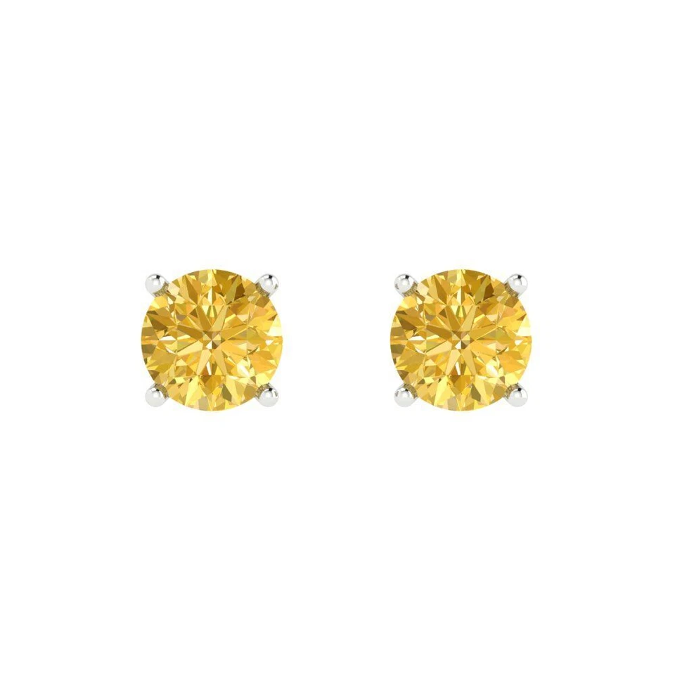 Yellow Zirconia Stud Earrings for Women,  Push Back (1.5 cttw, 6mm, Round-Cut) - Image 3 of 4