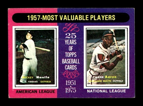 1975 Topps MINI #195 Mantle / Aaron 1957 MVPs VG-EX+ *y5