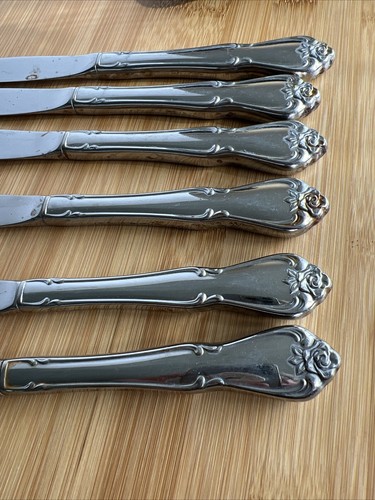 VTG Ekco Knives Regal Rose Eterna Stainless Set Of 6 Dinner, Butter - Picture 7 of 14