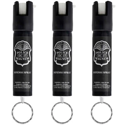 3 PACK Police Magnum pepper spray 3/4oz Keyring GID Safety Security Protection