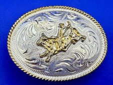 Vintage Cowboy Saddle Bronc Western Belt Buckle Stamped Alpaca Mexico