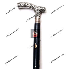 Antique Silver Brass Derby Handle Designer Black Wooden Walking Stick Cane New