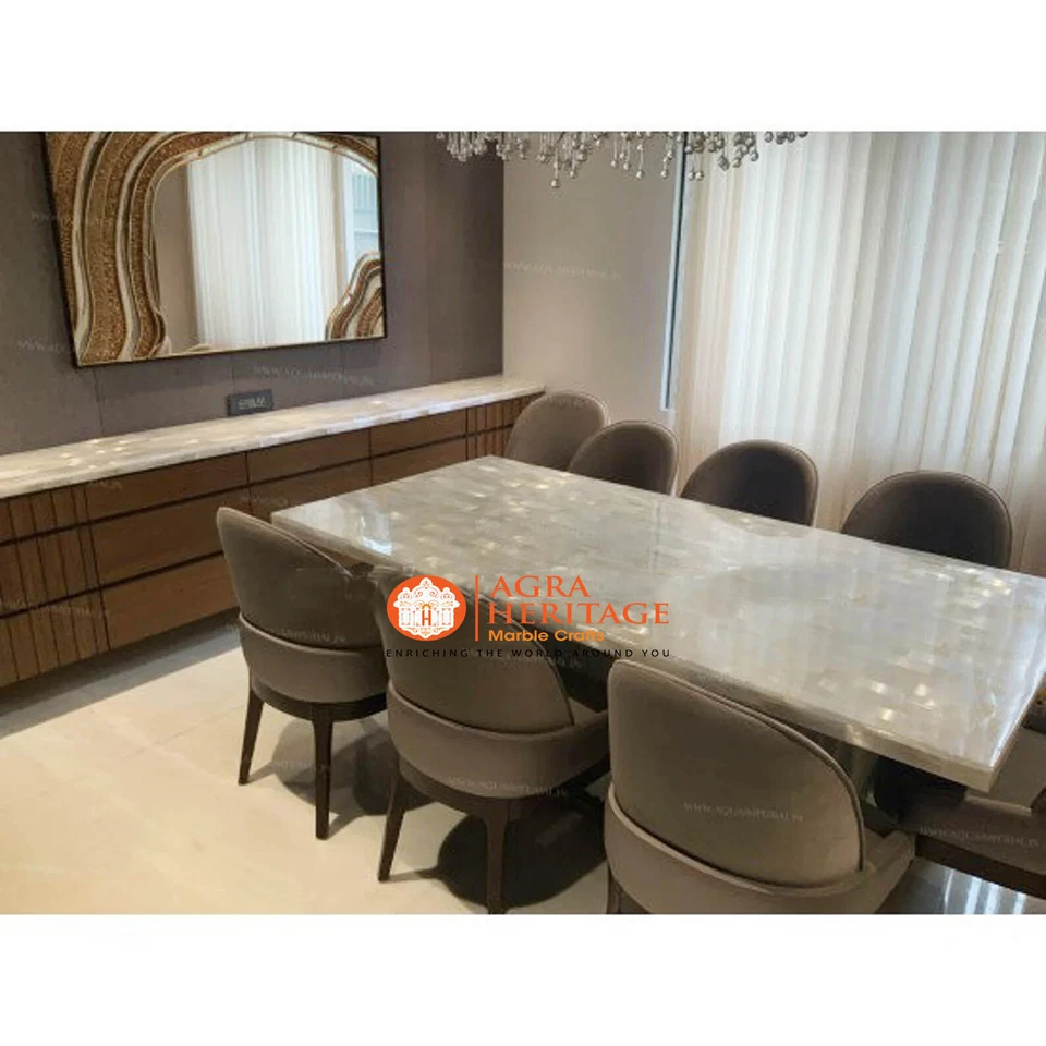 Stone Dining Tables, Selenite Counter Buffet Table Handmade Gemstone furniture - Image 2 of 3