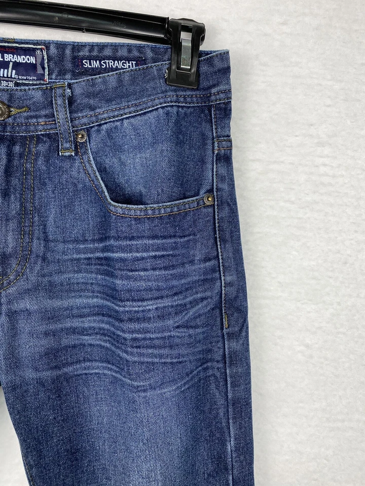 Pantalones de mezclilla Michael Brandon para hombre 30x30 ajustados rectos lavado oscuro trabajo informal Foto 3 de 4