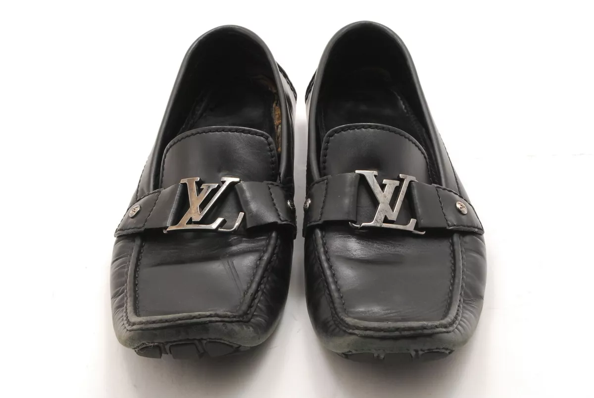 LOUIS VUITTON MEN SHOES BLACK LEATHER MONTE CARLO LOAFERS SIZE 10 US