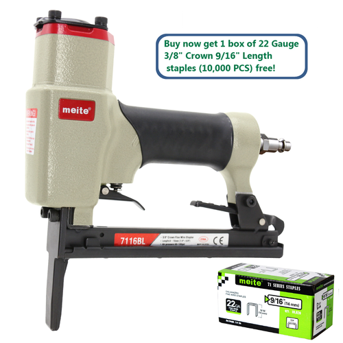 meite 7116BL 22 Gauge 3/8" Crown Pneumatic Upholstery Stapler with Long