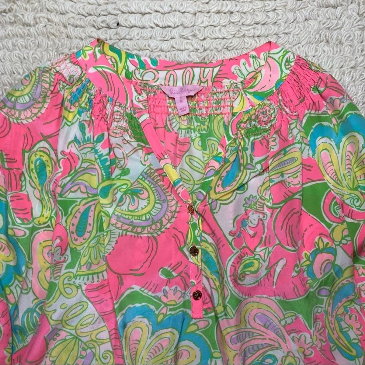 LILLY PULITZER multi Chin Chin Elsa silk blouse top M View 2