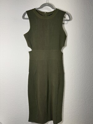 slim fit dress slacks Dark Green Knitted Long Sleeve Midi Dress main image 0