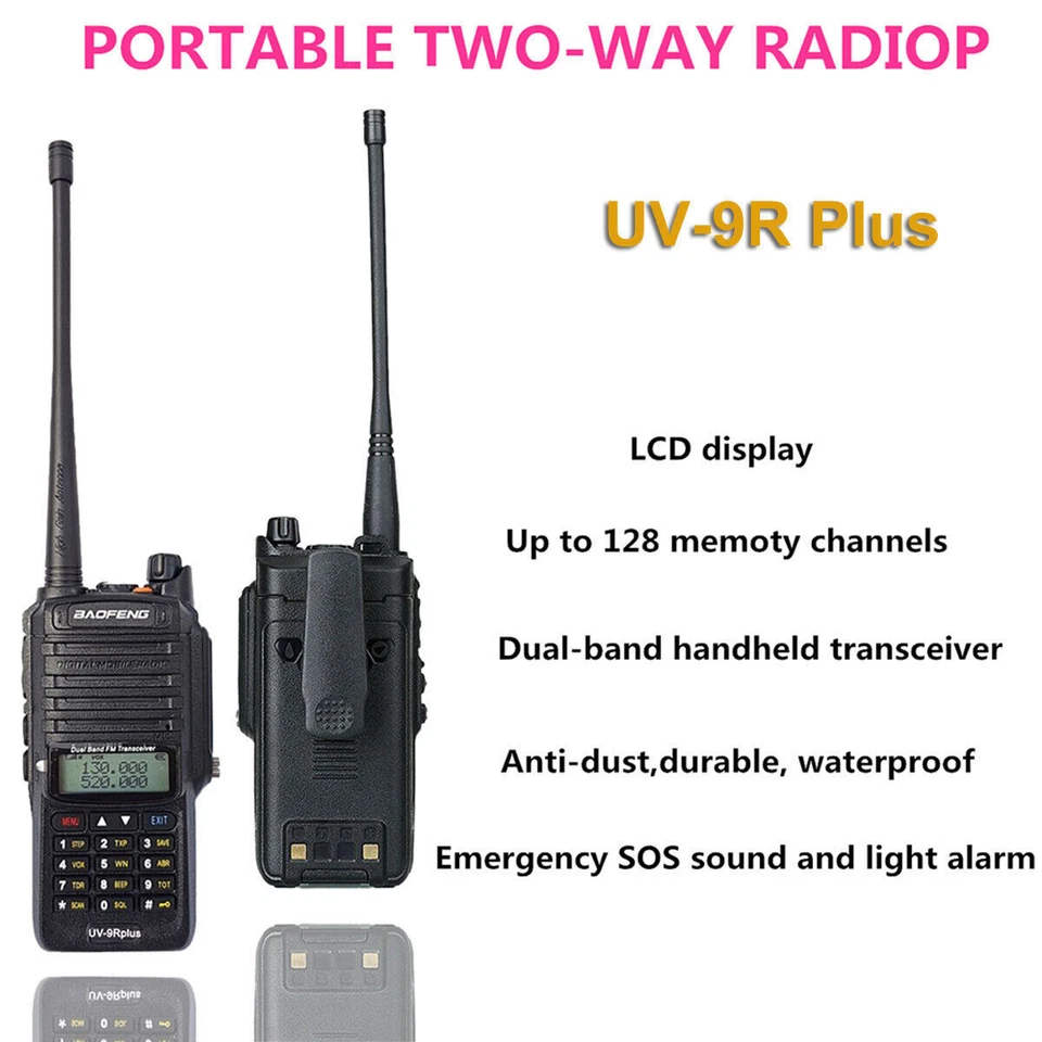 BAOFENG UV9R PLUS IP67 WATERPROOF V/UHF WALKIE TALKIE TWO WAY RADIO (BATCH)128CH - Image 3 of 4