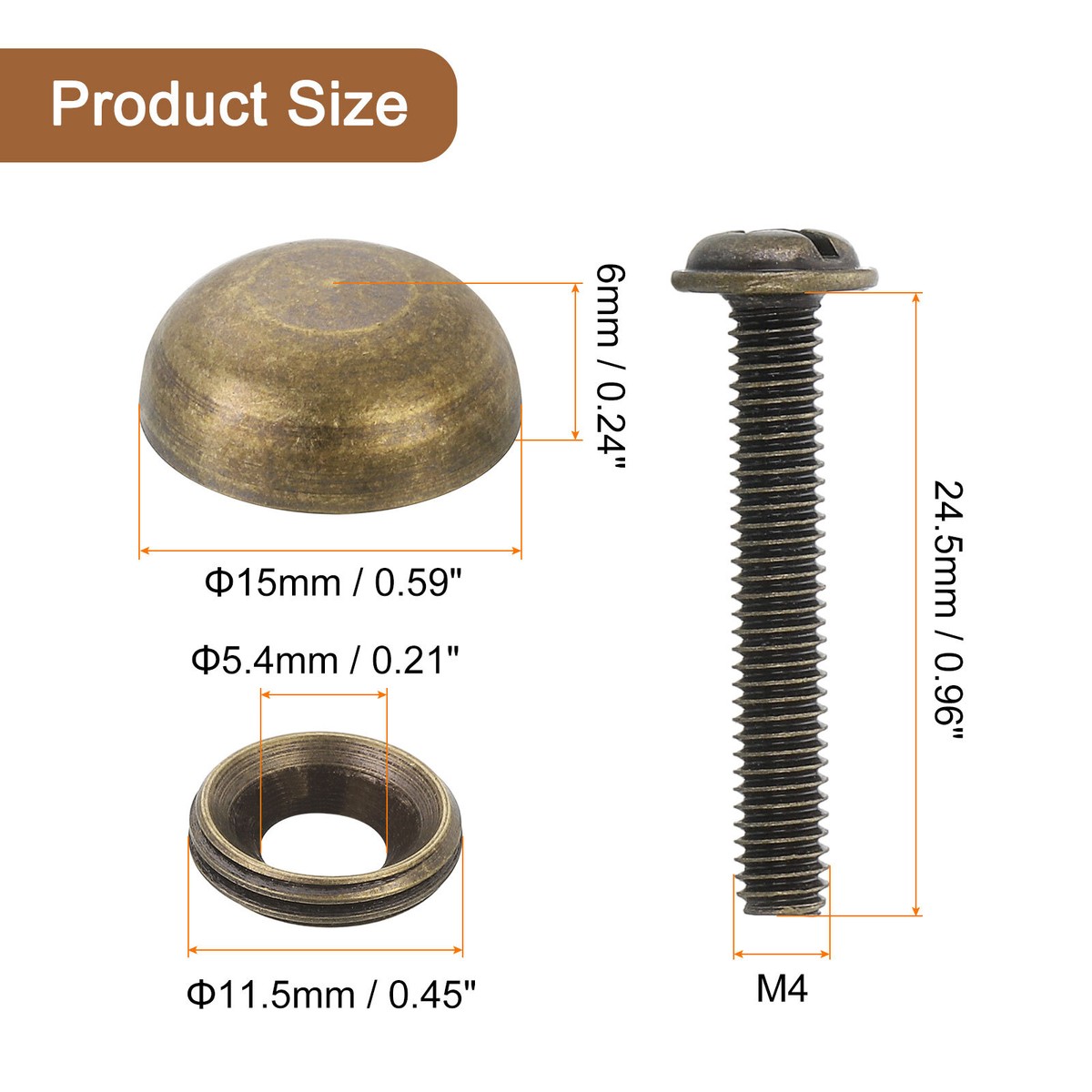 8Pcs Brass Decorative Screw Caps - 15mm Cover For Mirror & Furniture Fixing Screws (Bronze Finish)