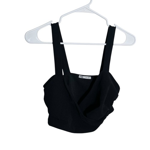 Zara Tank Top Women's Large Black V-Neck Wrap Cropped Sleeveless Shirt Solid