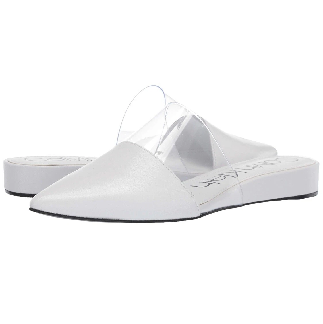 Calvin Klein Charmone White Clear Pointy Toe Mule Slides Size 8.5