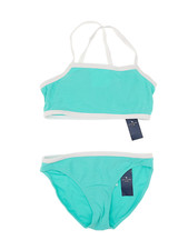 Abercrombie Kids L19757 Girls Aqua Blue Color-Block Bandeau Swim Set Size 15/16