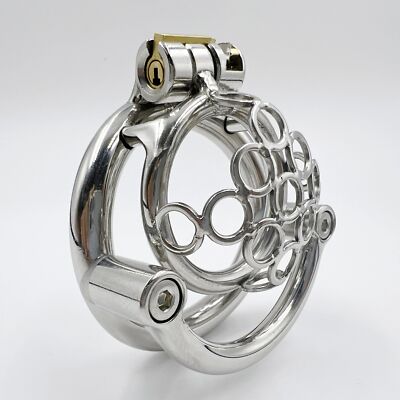 Male Honeycomb Flat Cage Ring Lock Chastity Belt Sleeves Stainless Steel