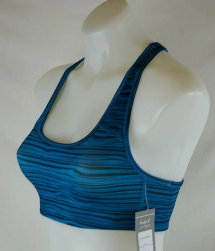 Emily B Active Wear Teal & Black Striped Sports Bra Women's Size Small Polyester - Picture 2 of 12