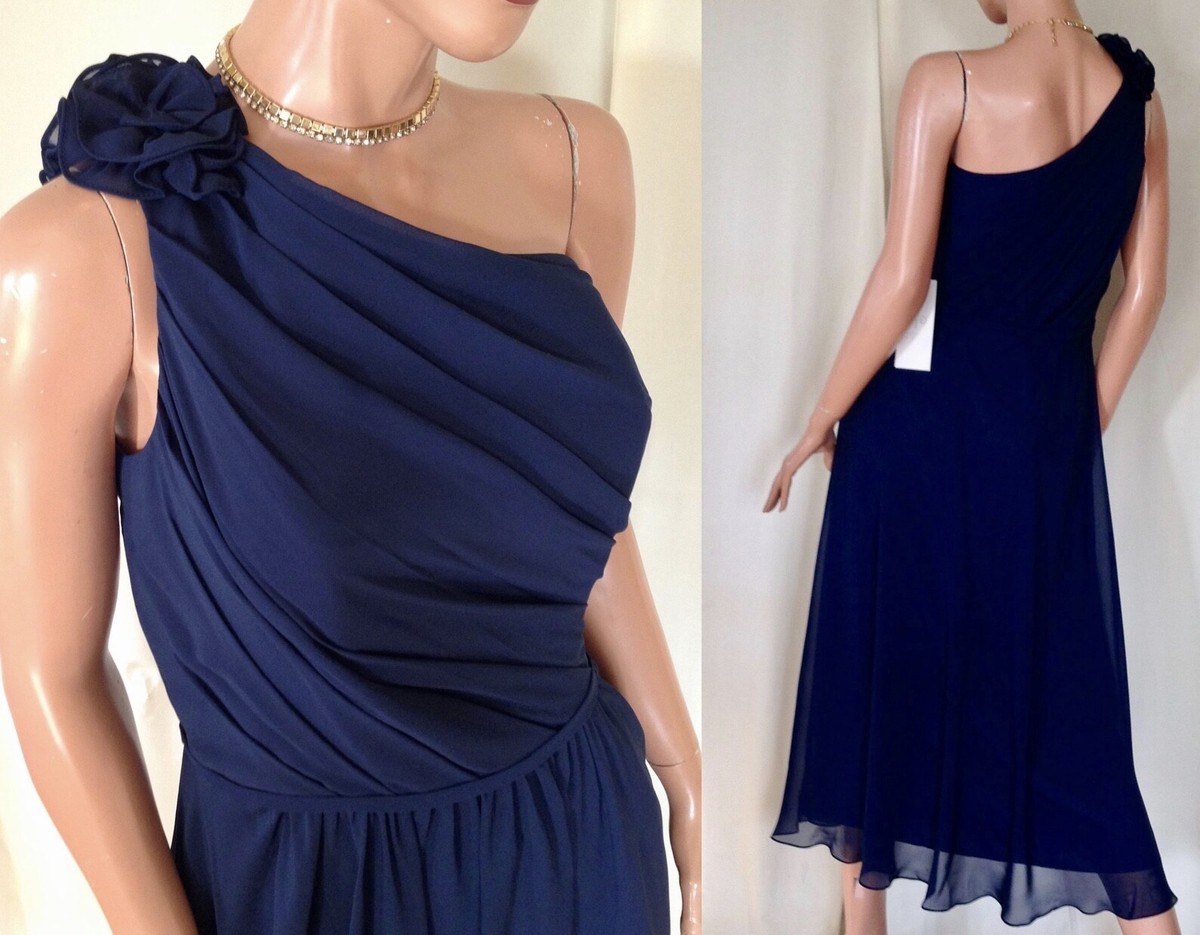 D.Tutera/Gather&Gown KELLY One Shoulder Tea Length Bridesmaid Dress NAVY  BLUE~14 | eBay
