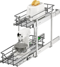 2-Tier Pull Out Cabinet Organizer - 8" W X 22" D Soft Close Pullout Shelves with