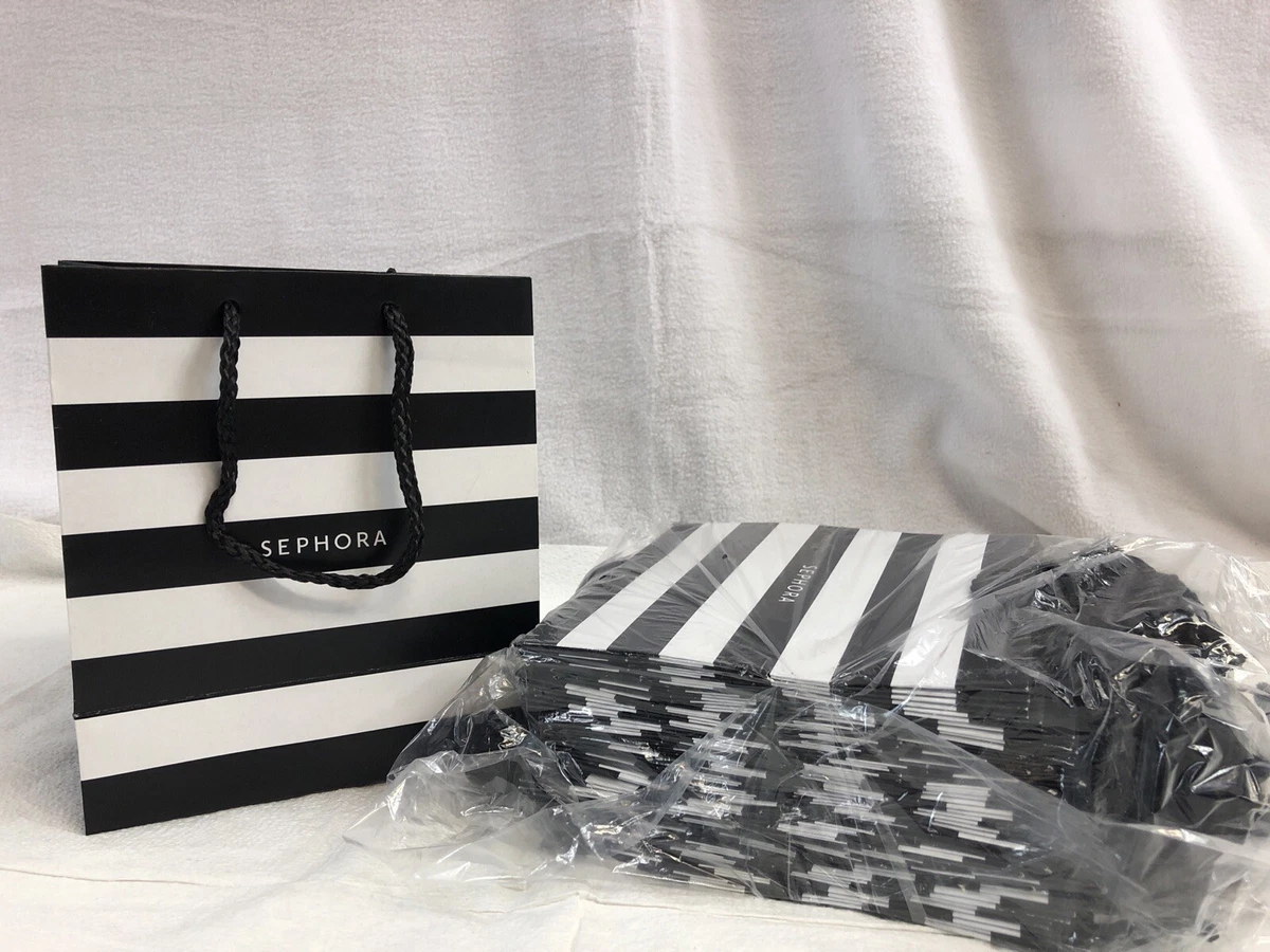 SEPHORA Small 7x6 Store Shopping Tote PAPER BAGS Black White Stripe-LOT  OF 25