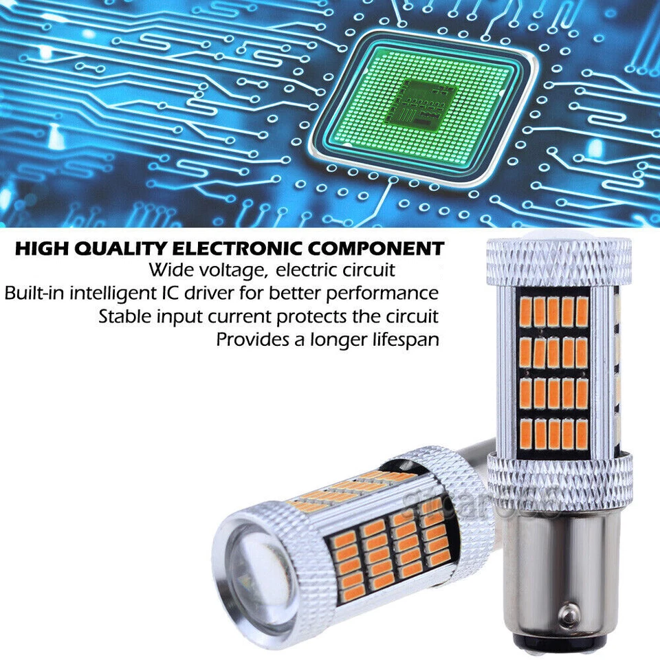 2pcs 1157 BAY15D Amber Yellow 92-4014SMD High Power LED Turn Signal Light Bulbs - Image 2 of 4