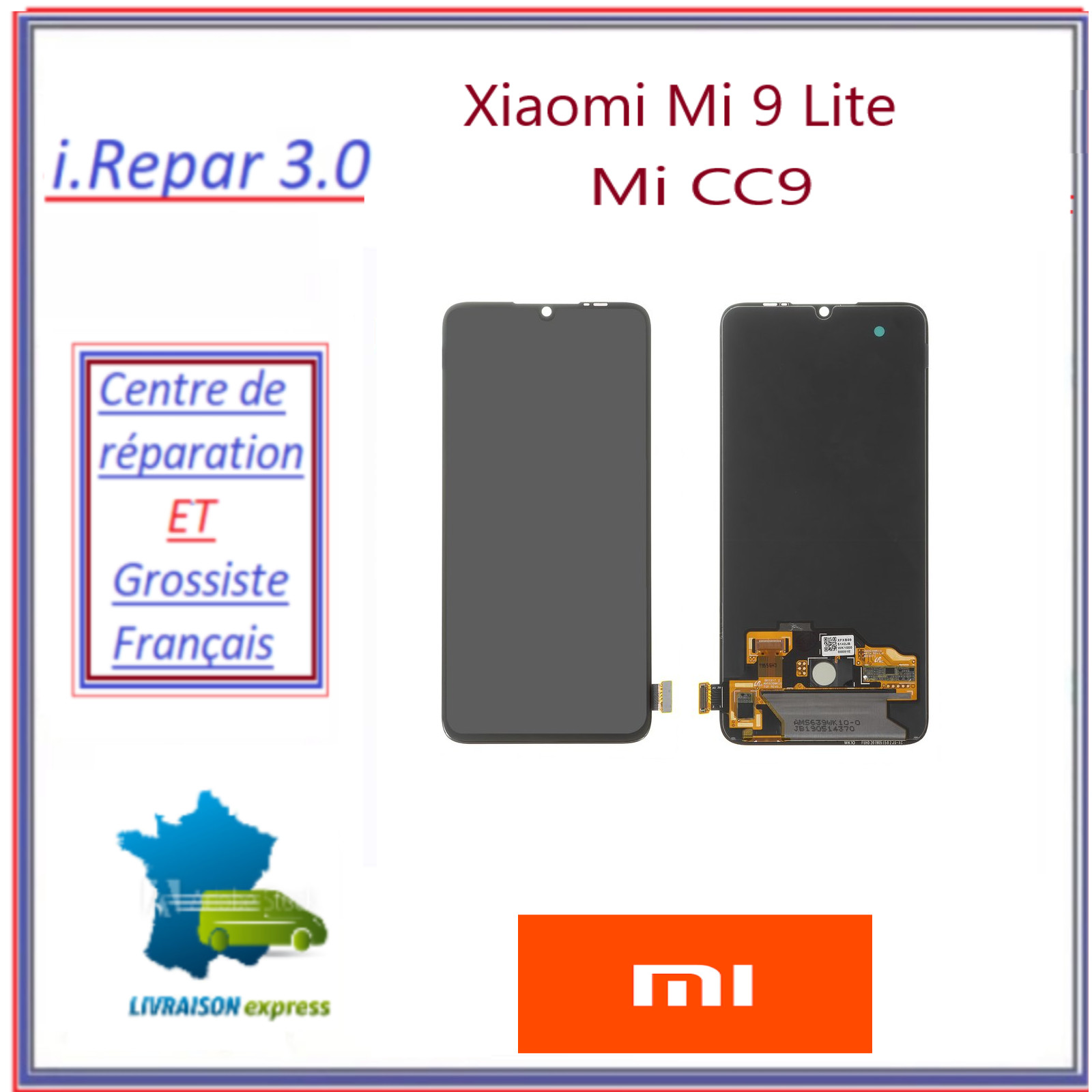 Écran OLED avec vitre tactile pour Xiaomi Mi 9 Lite et Mi CC9 bloc complet noir