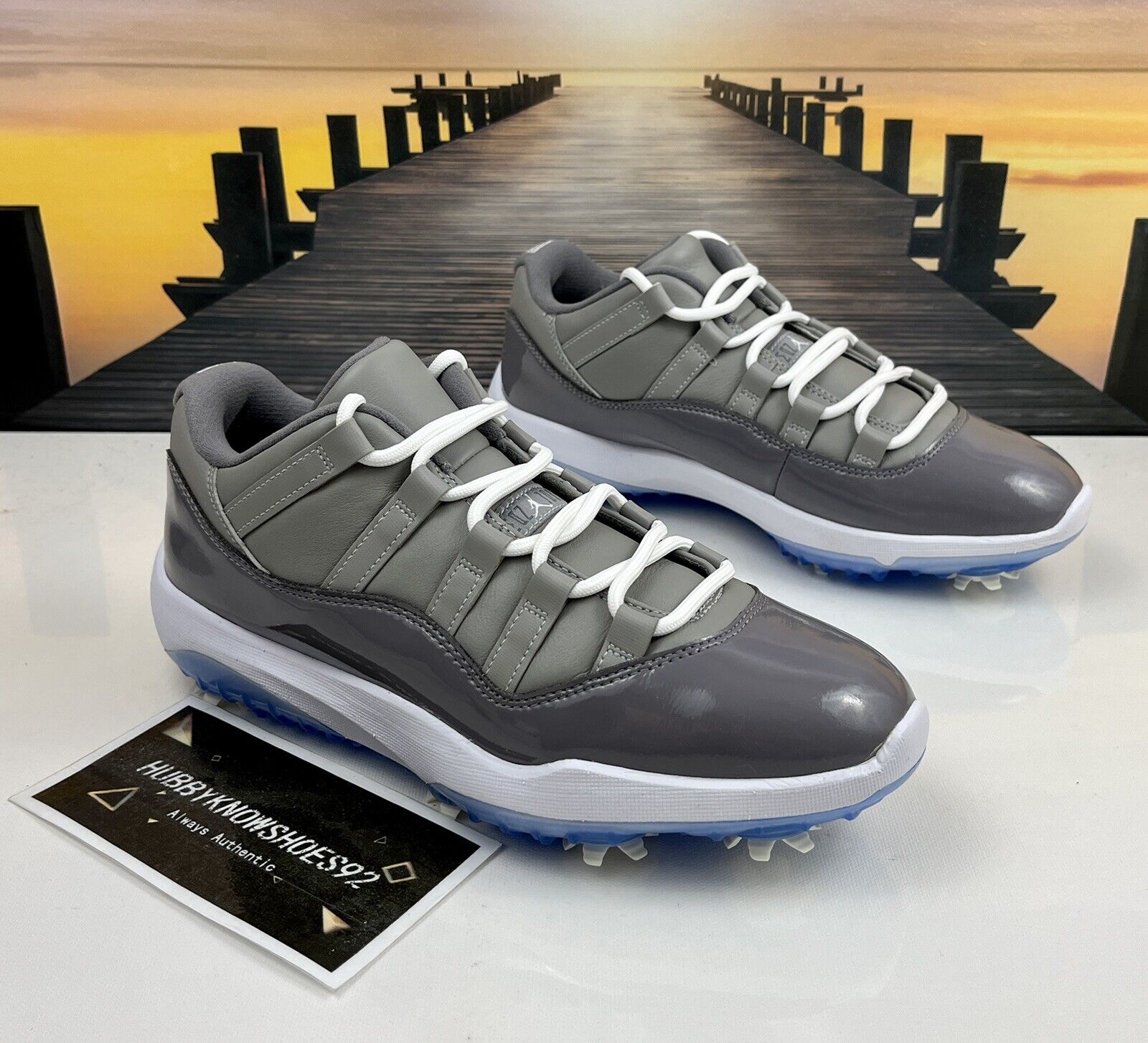 gray jordan 11 golf shoes