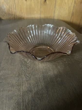 Vintage Pink Depression Glass Flared & Ruffled Serving Bowl Fruit Salad 11" Wide