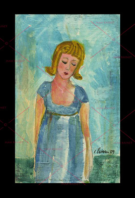 Original ART Painting C PETERSON ~ Lady in thought blue dress IMPRESSIONIST  ART | eBay