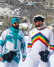 Tipsy Elves Mens LARGE L SUNRISE SHREDDER SKI SUIT Snow Rainbow Retro White NEW