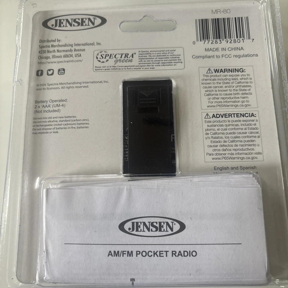 Jensen TINY Black AM FM Radio with Belt Clip and Speaker and Earphone Jack ( - Image 2 of 2