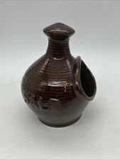 Brown Pottery Salt Pig 70s Cellar Drip glaze Mid Century Modern Rustic