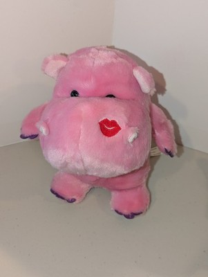 Aurora Pink Hippo Plush Stuffed Animal Small 6-14 in with Kiss Mark and Sounds