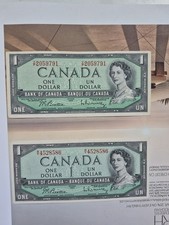 Set of 2 1954 $1 ONE DOLLAR OTTAWA CANADA BANKNOTE UNCIRCULATED
