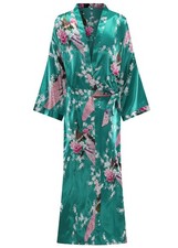 Feslieacc Womens Plus Size Satin Silk Robes - Floral Long Dressing Gown, Gree...