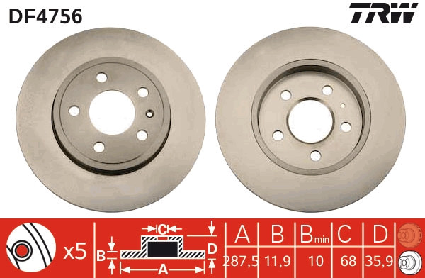 Disque de frein TRW DF4756 compatible Audi A4 B7 Avant 2.0 TDI 1.9 TDI