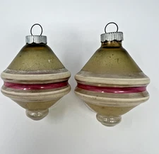 Vintage Christmas Shiny Brite Tornado UFO Glass Ornament Set Of 2